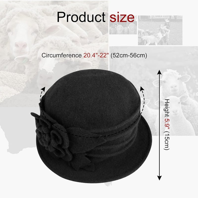 Sumolux Women Beret Hat French Vintage Floral Wool Dress Cloche Classic Winter Hat 1920s - Image 4